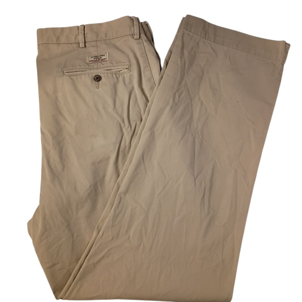 Polo Ralph‎ Lauren Classic Chino Pants 36/32 (31) Khaki Cotton Casual Trousers